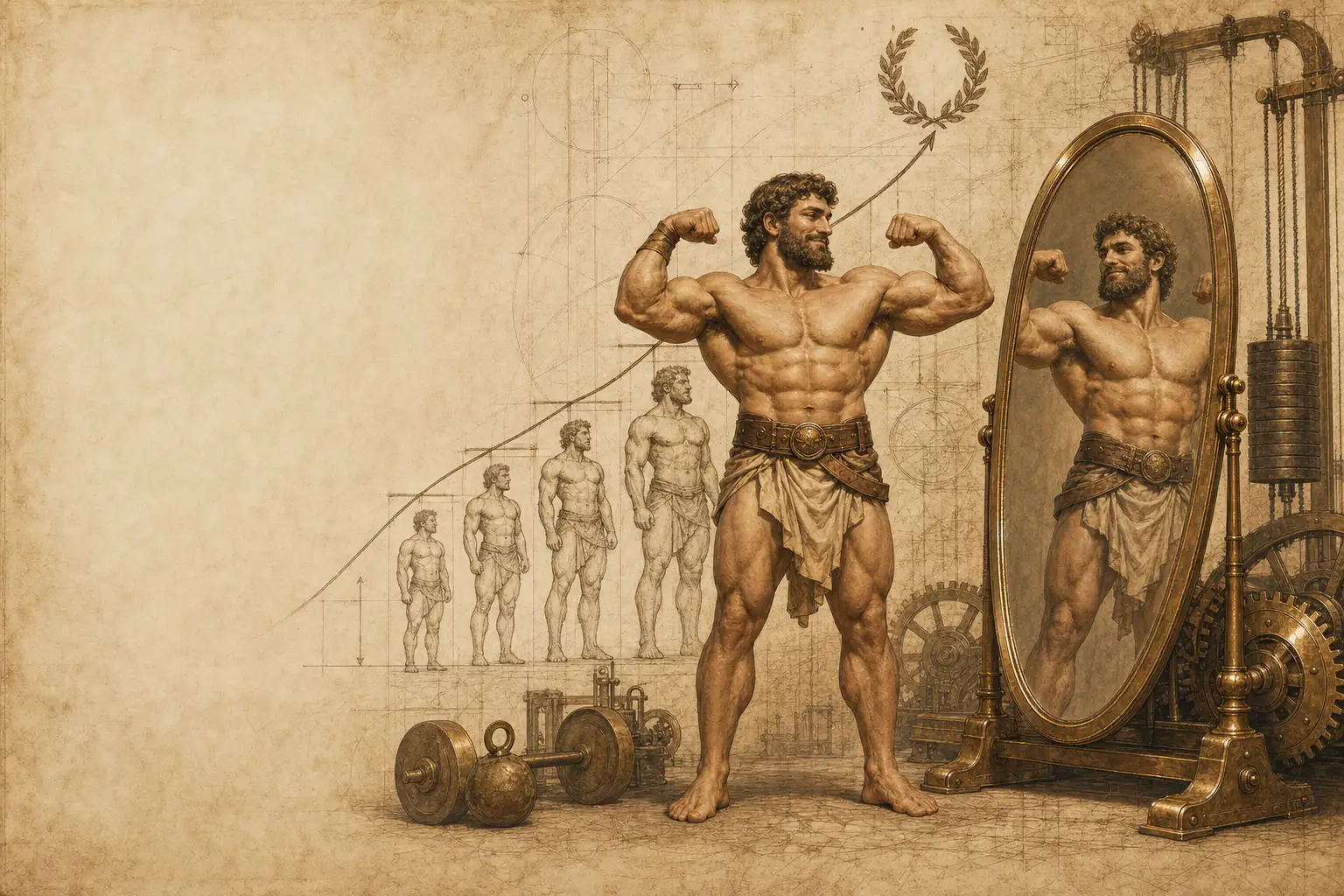 Parchment study of Hercules reviewing rising strength measurements